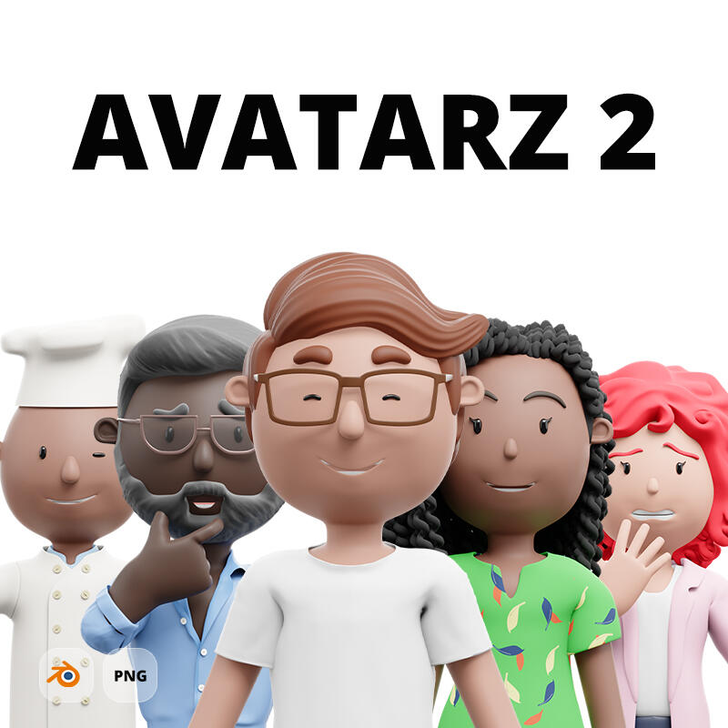 AVATARZ - 400M+ combinations of upper-body 3D cartoon avatars out of the box. Blender Generator included. A step-by-step tutorial on how to customize avatars is included.