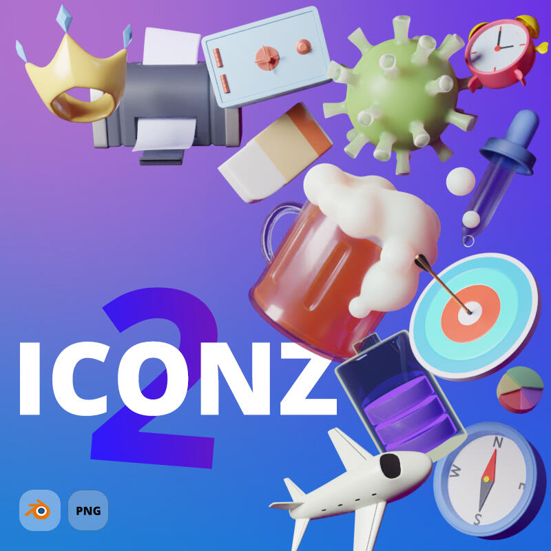 ICONZ - More than 333+ 3D icons are included in various angles and materials. Possibility to order custom 3D icons.